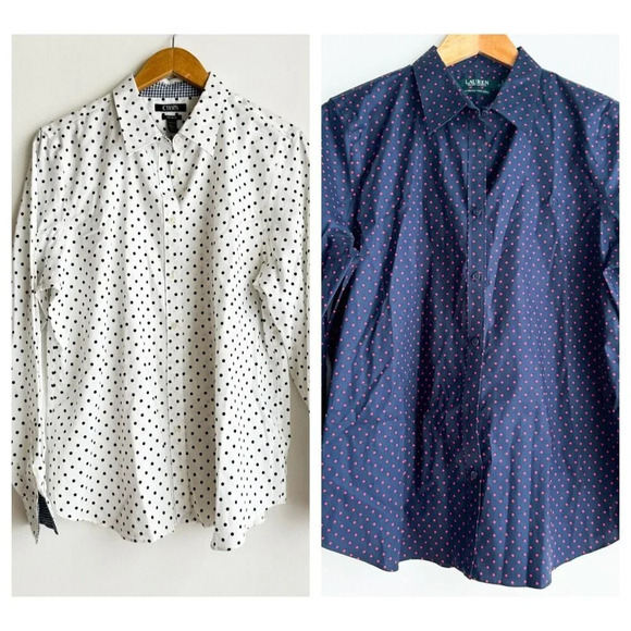 Lauren RL + Chaps Lot of 2 Polka Dot Print NO Iron Dress Shirts  XL - Picture 1 of 10